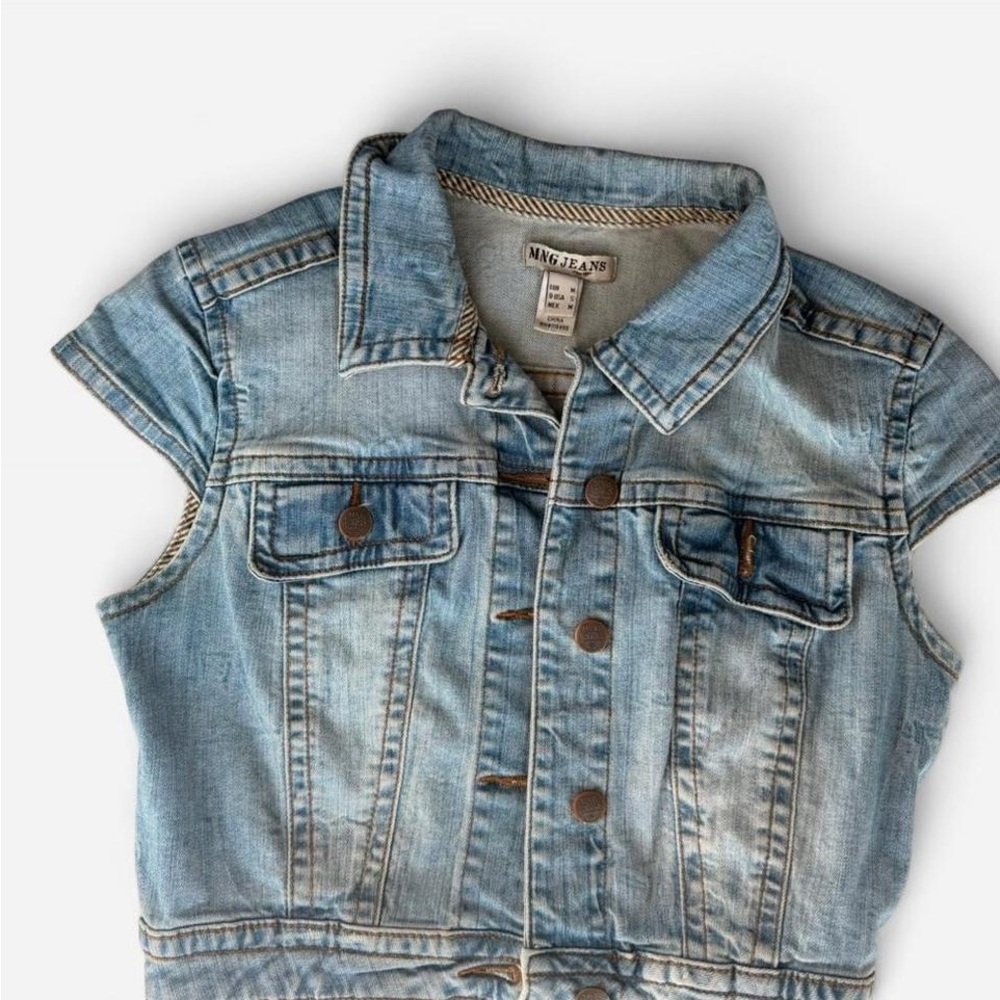 MNG Jeans Light Blue Sleeveless Denim Jacket Size M